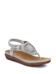 Pavers Silver Elasticated Toe-Post Sandals - Image 3 of 6
