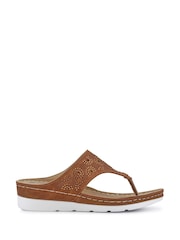 Pavers Brown Heeled Toe-Post Wedges Sandals - Image 1 of 5