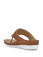 Pavers Brown Heeled Toe-Post Wedges Sandals - Image 3 of 5