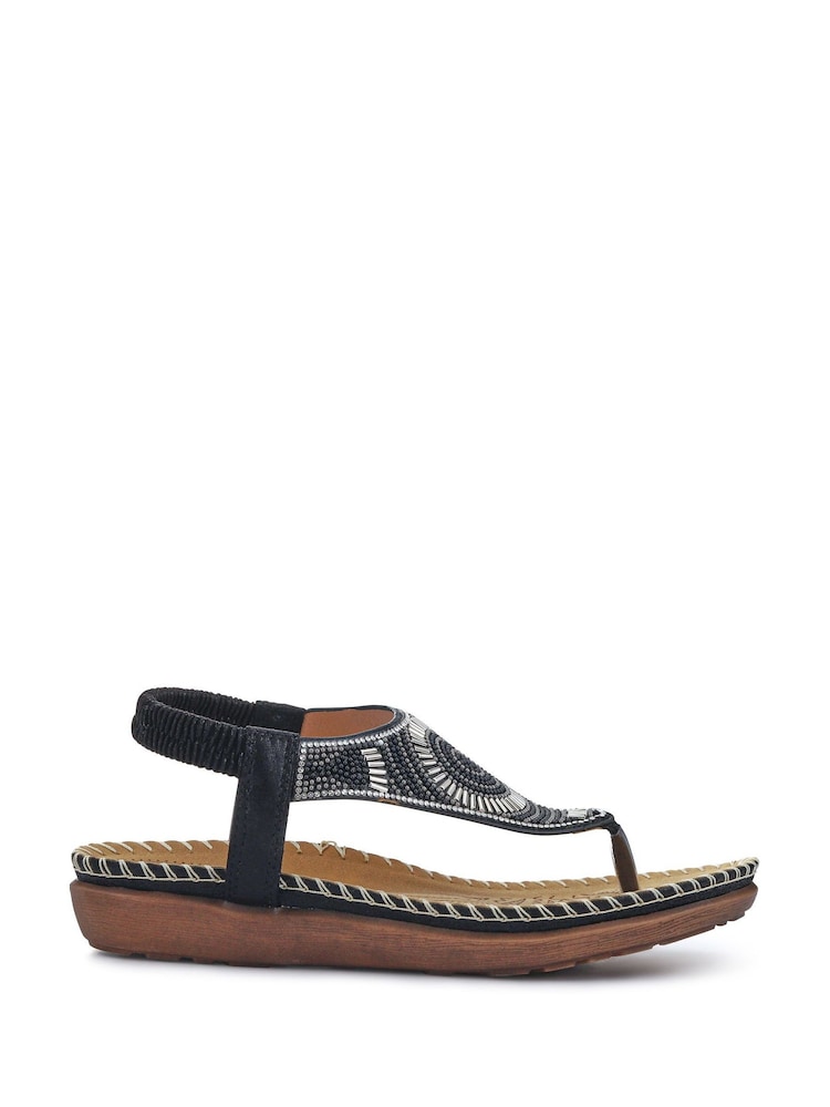 Negru - Pavers Elasticated Toe-Post Sandals - Imaginea 2 din 6