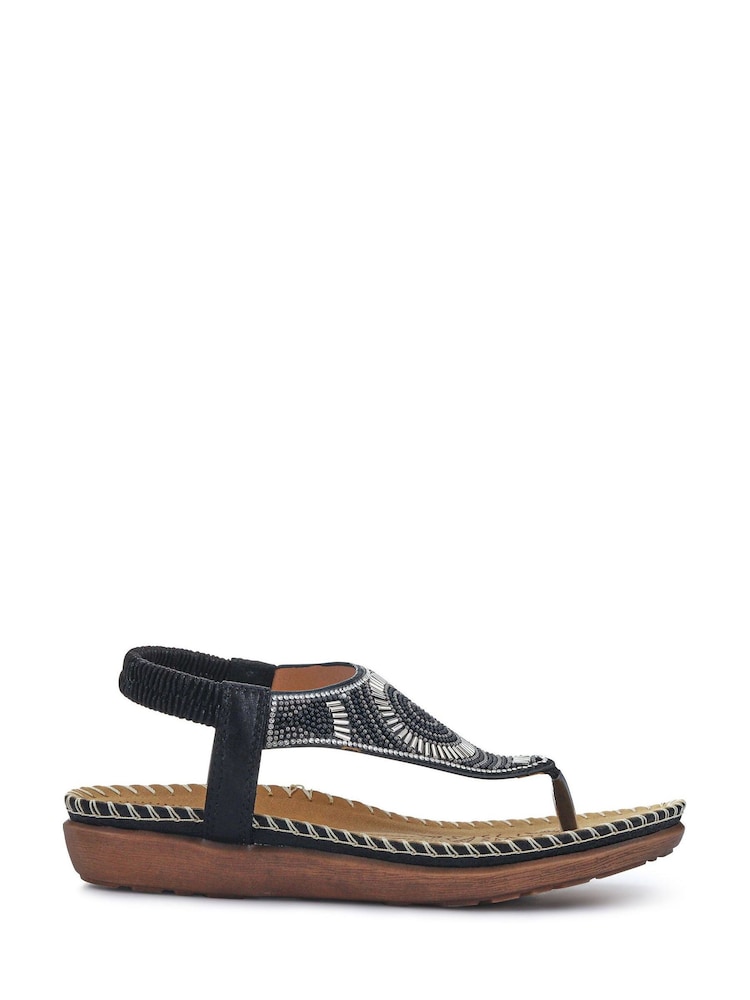 Pavers Black Elasticated Toe-Post Sandals - Image 2 of 6 Pavers Black Elasticated Toe-Post Sandals - Image 2 of 6