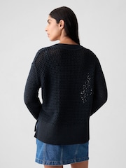 Gap Navy/Blue Cotton 24/7 Split-Hem Crochet Jumper - Image 2 of 5