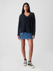 Gap Navy/Blue Cotton 24/7 Split-Hem Crochet Jumper - Image 3 of 5