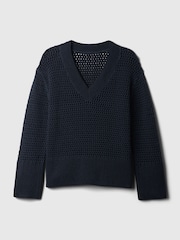 Gap Navy/Blue Cotton 24/7 Split-Hem Crochet Jumper - Image 5 of 5