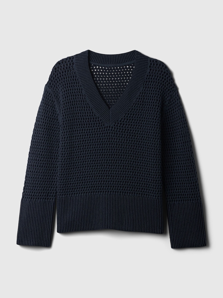 Gap Navy/Blue Cotton 24/7 Split-Hem Crochet Jumper - Image 5 of 5
