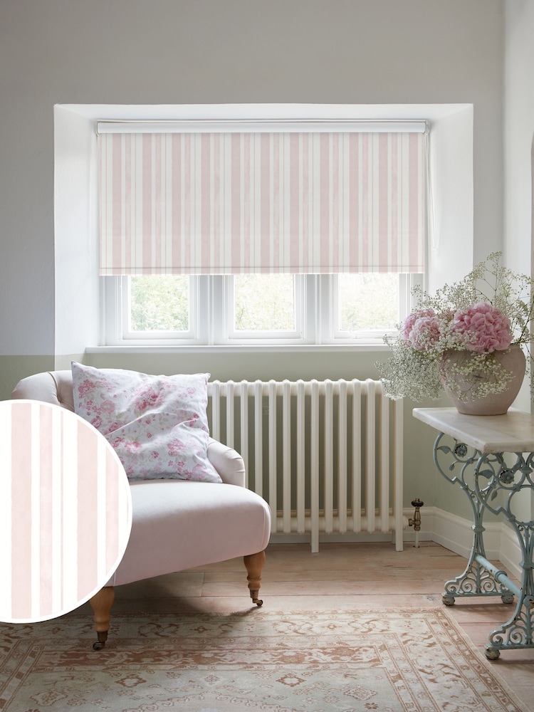 Shabby Chic by Rachel Ashwell® Blush Pink Watercolour Stripe Made to Measure Blackout Roller Blind - Image 1 of 6
