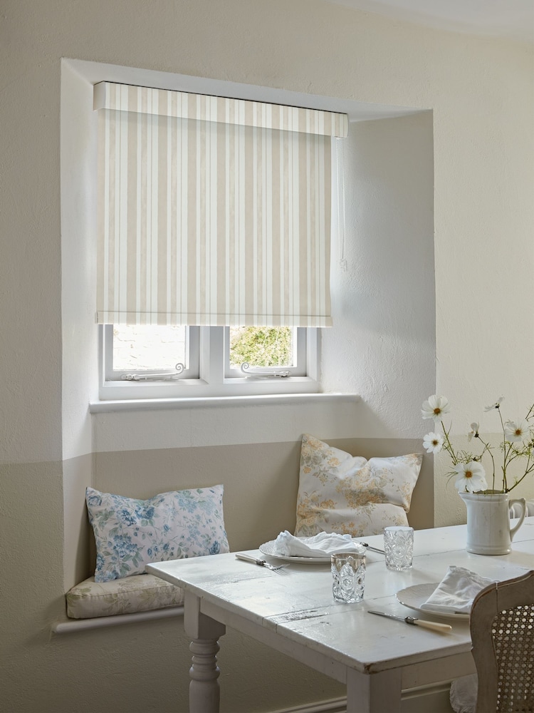 Shabby Chic by Rachel Ashwell® Natural Watercolour Stripe Made to Measure Blackout Roller Blind - Image 2 of 6