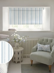 Shabby Chic by Rachel Ashwell® Pale Blue Watercolour Stripe Made to Measure Blackout Roller Blind - Image 1 of 6