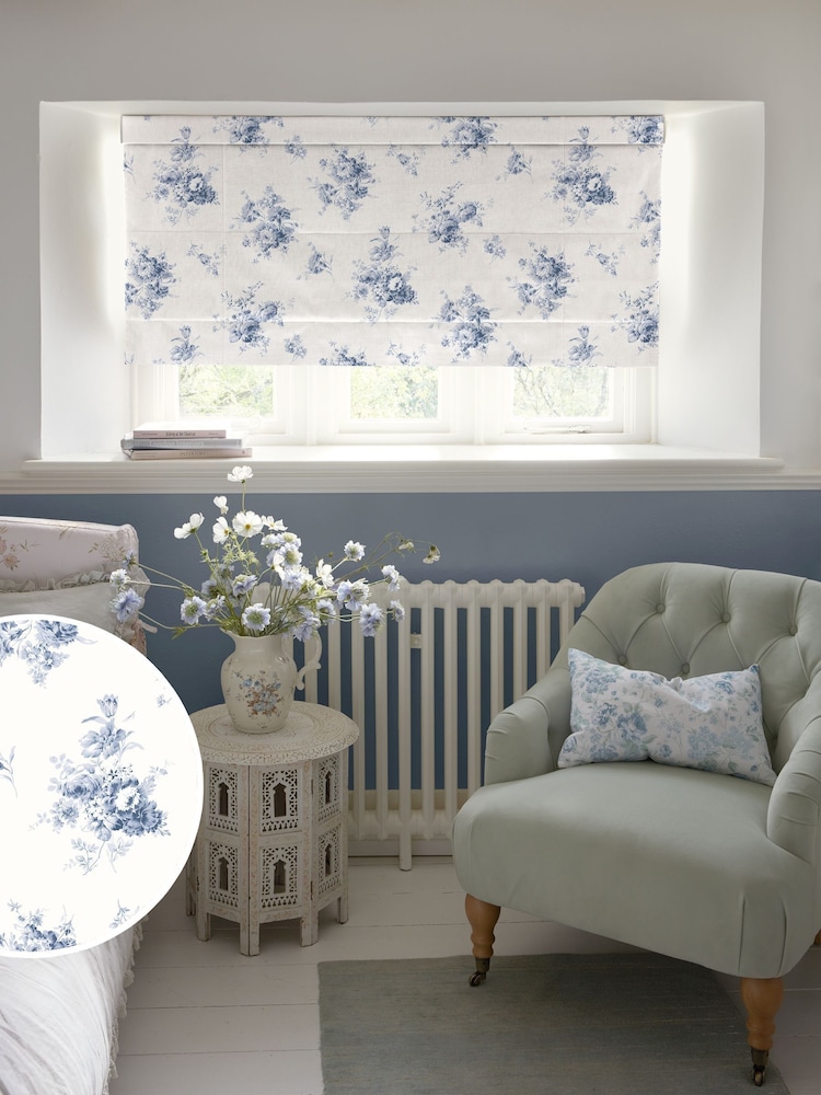 Shabby Chic by Rachel Ashwell® China Blue Sunbleached Floral Made to Measure Roman Blind - Image 1 of 6