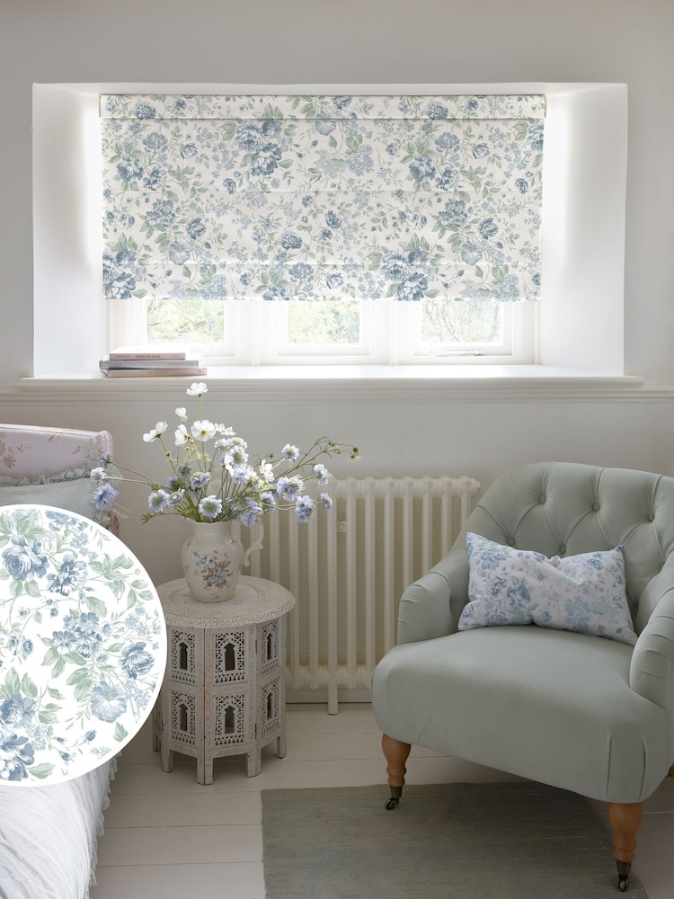Shabby Chic by Rachel Ashwell® Blue Romantic Rose Made to Measure Roman Blind - Image 1 of 6