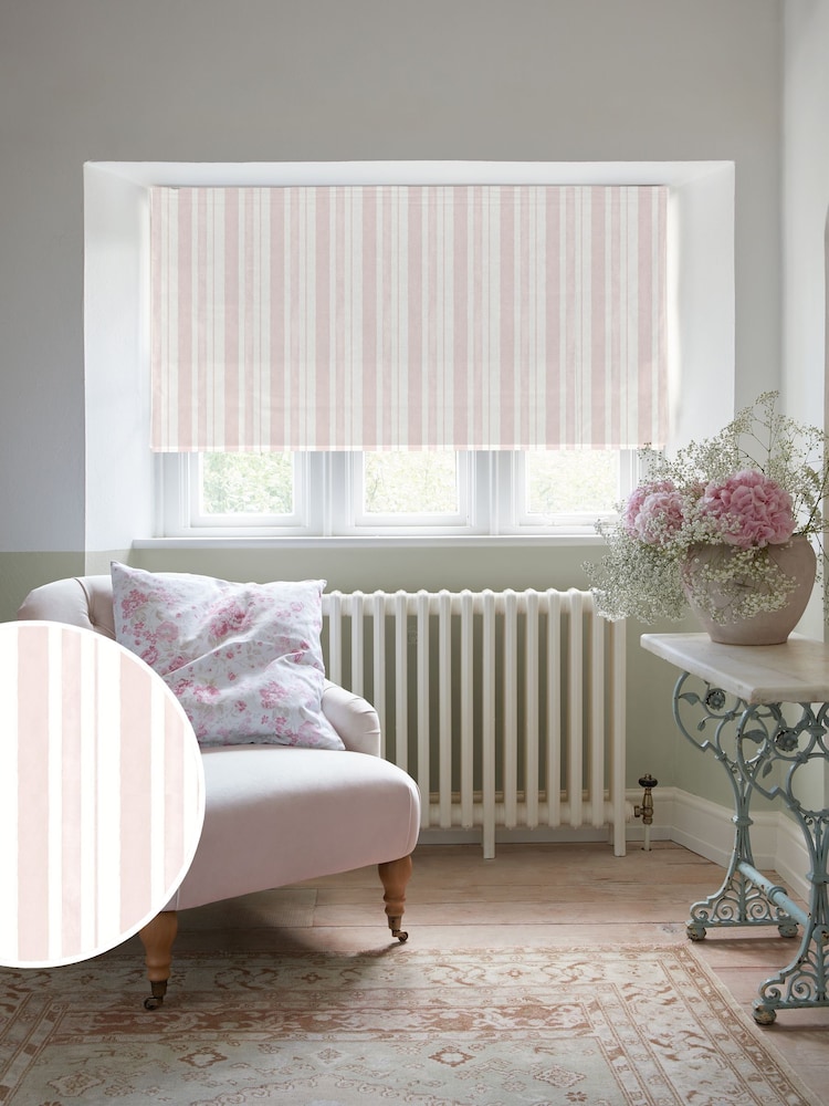 Shabby Chic by Rachel Ashwell® Blush Pink Watercolour Stripe Made to Measure Roman Blind - Image 1 of 6