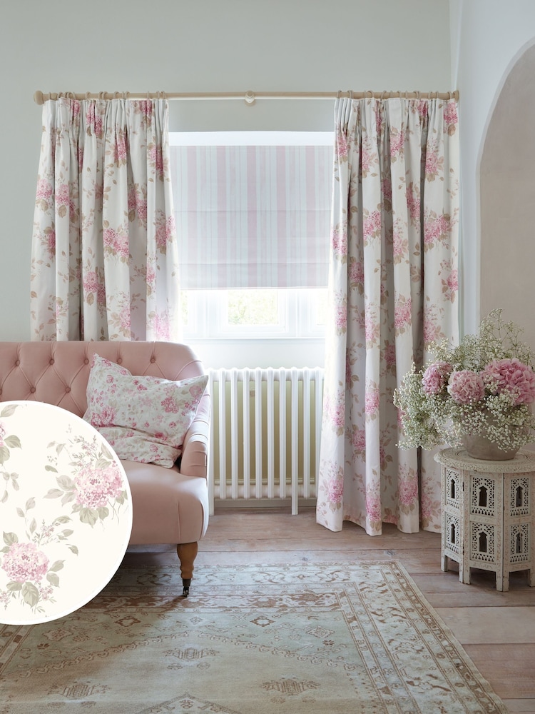 Shabby Chic by Rachel Ashwell® Powder Pink Belle Hydrangea Made to Measure Curtains - Image 1 of 8