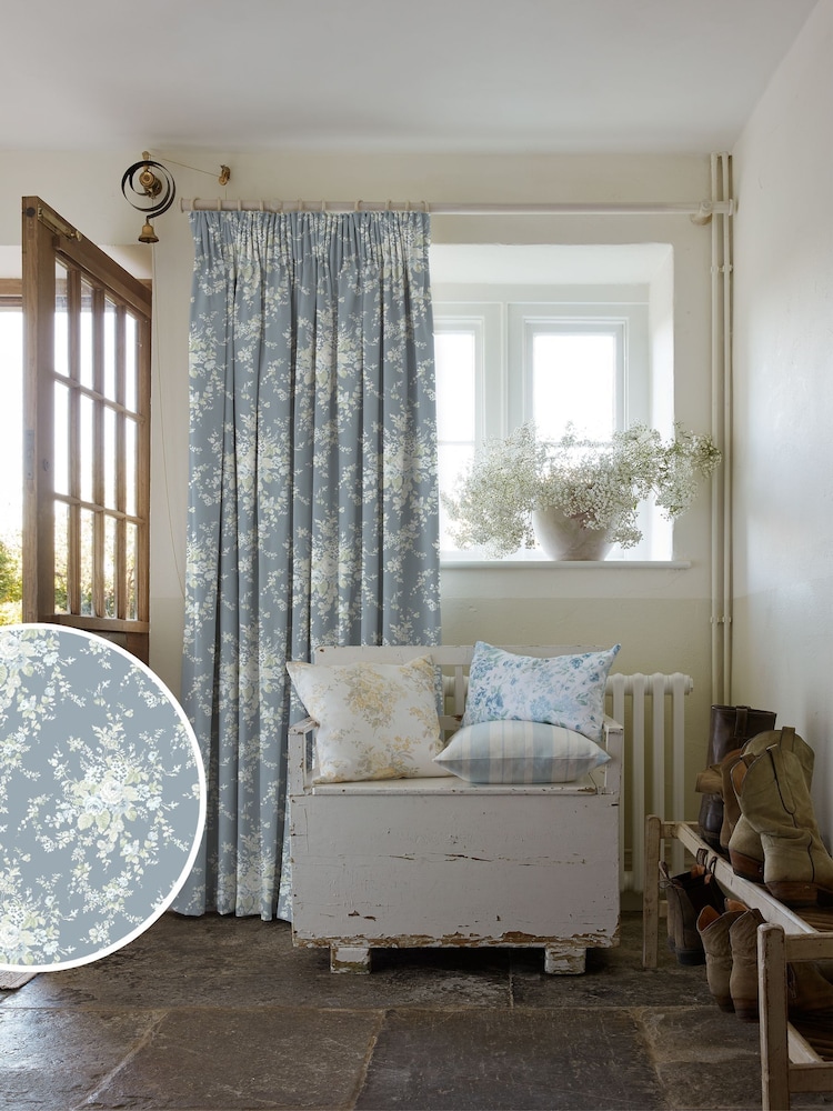 Shabby Chic by Rachel Ashwell® Dusky Blue Garden Floral Made to Measure Curtains - Image 1 of 9