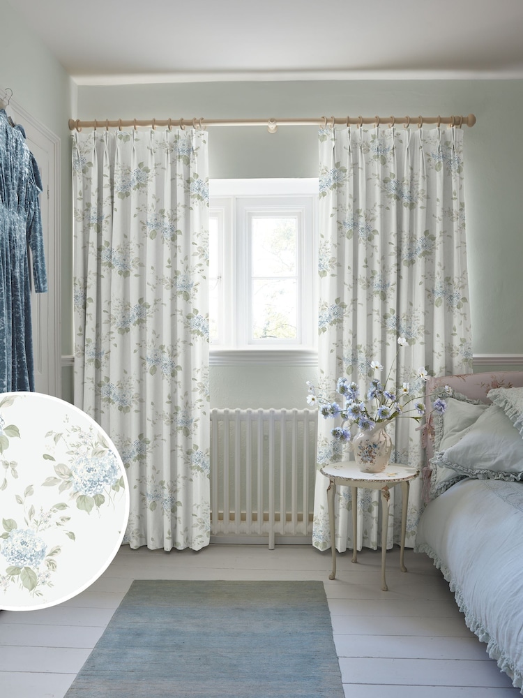 Shabby Chic by Rachel Ashwell® Duck Egg Blue Belle Hydrangea Made to Measure Curtains - Image 1 of 9