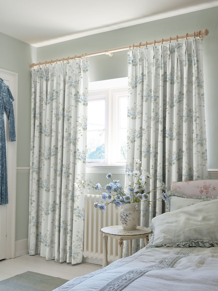 Shabby Chic by Rachel Ashwell® Duck Egg Blue Belle Hydrangea Made to Measure Curtains - Image 2 of 9