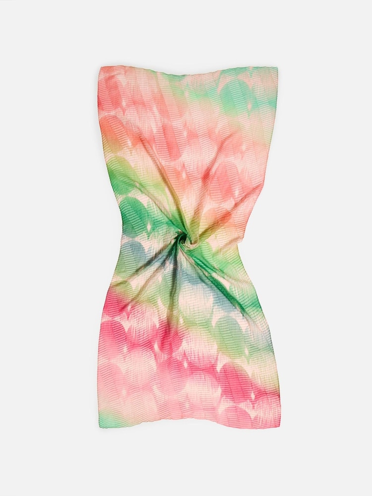 Oliver Bonas Pink Rainbow Spot Pleated Lightweight Scarf - Image 2 of 5