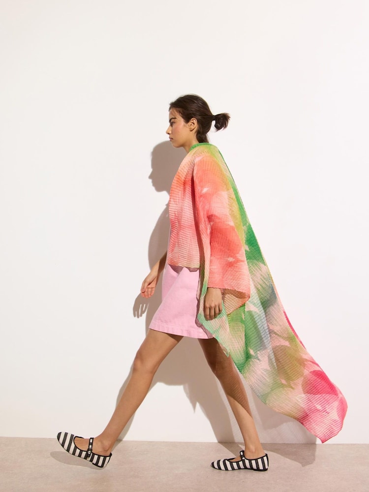 Oliver Bonas Pink Rainbow Spot Pleated Lightweight Scarf - Image 5 of 5