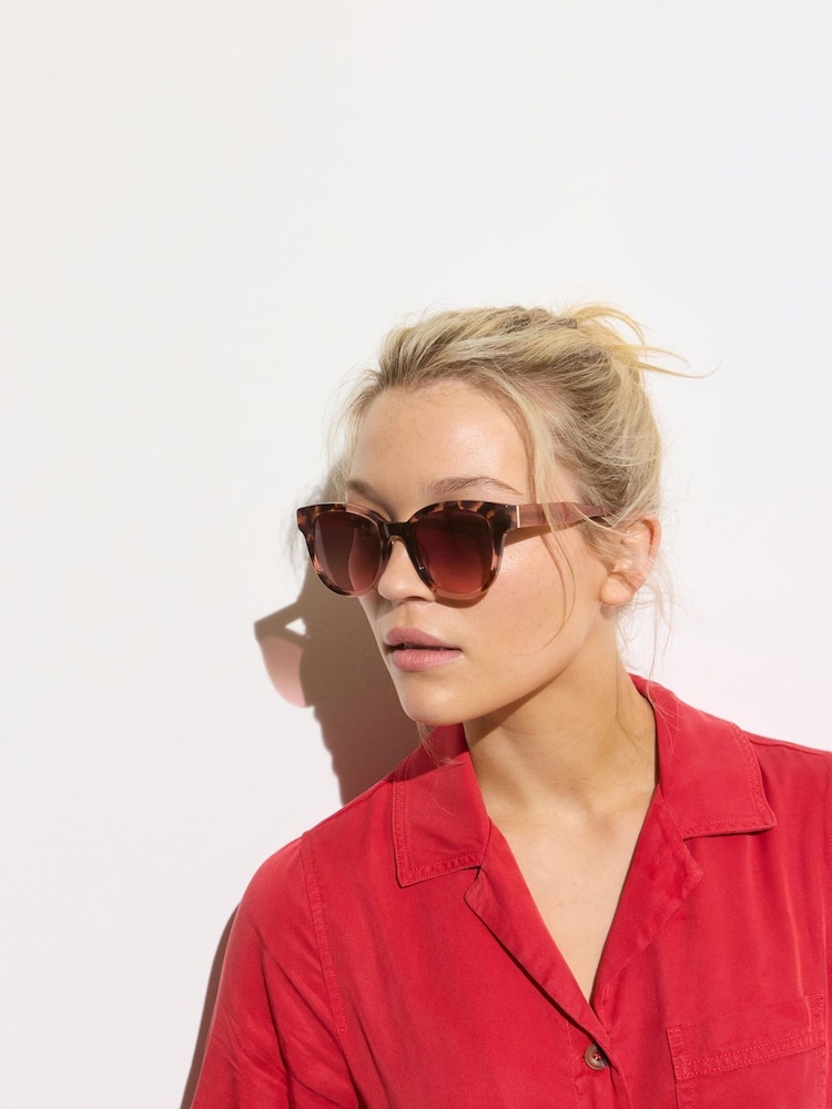 Oliver Bonas Pink Faux Tortoiseshell Preppy Acetate Sunglasses - Image 1 of 6