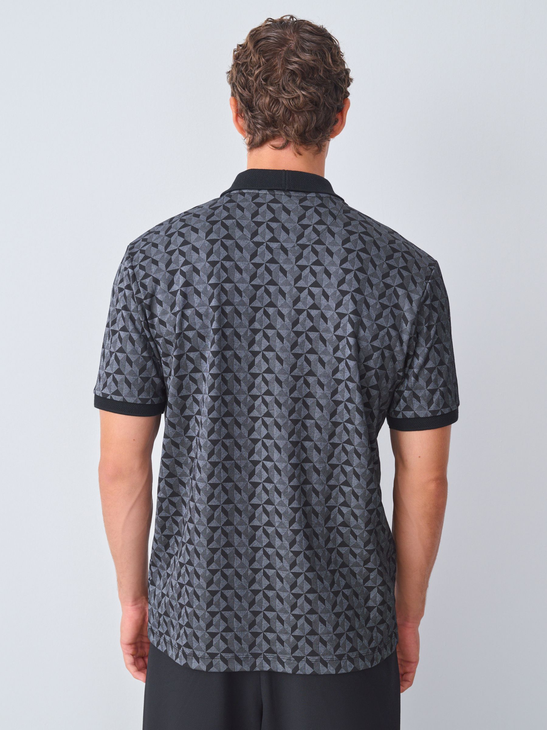 Buy Black/Grey Geo Pattern Quarter Zip Polo Shirt from Next USA