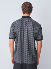 Black/Grey Geo Short Sleeve Print Polo Shirt - Image 4 of 6