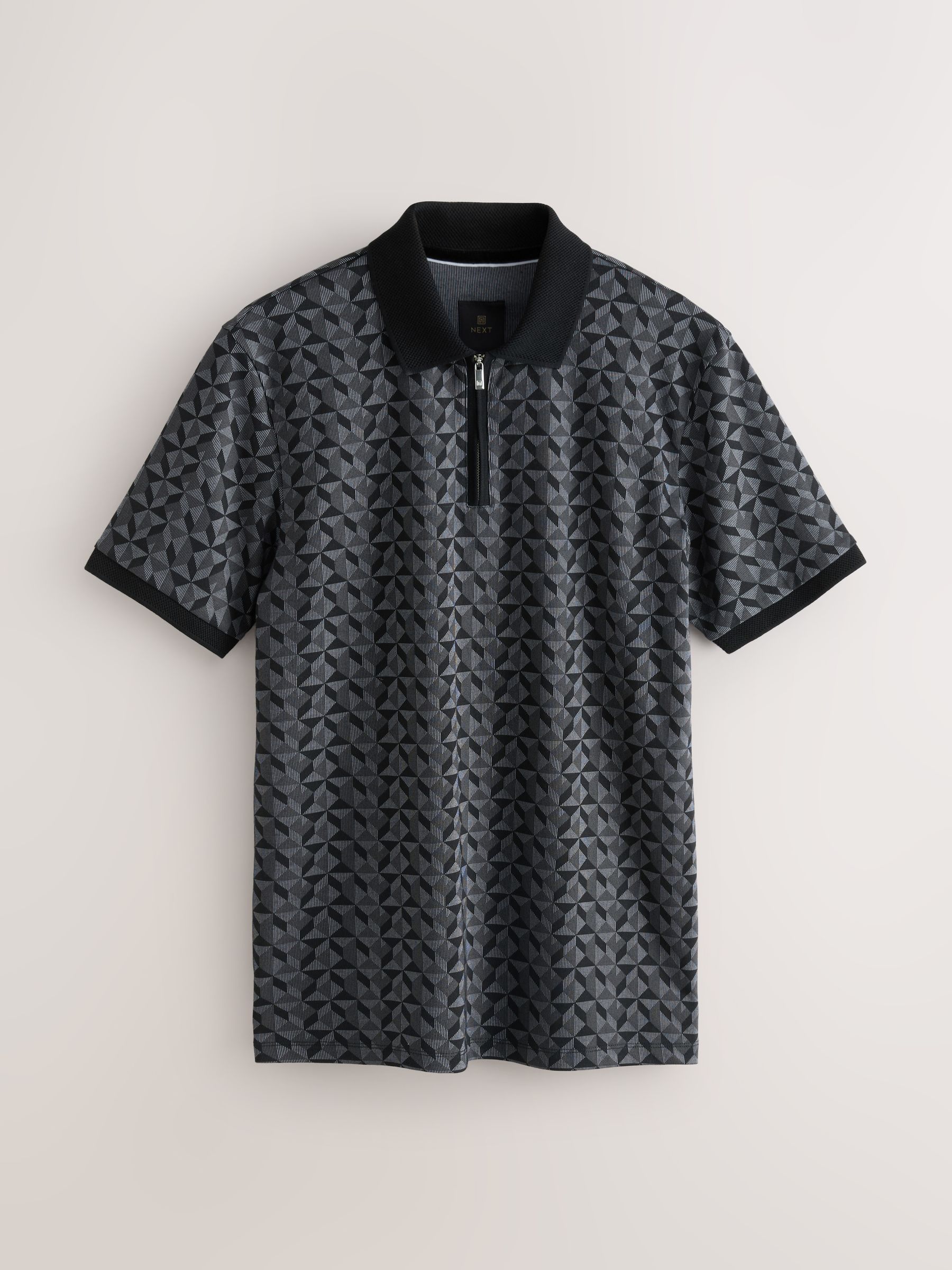 Buy Black/Grey Geo Pattern Quarter Zip Polo Shirt from Next Romania