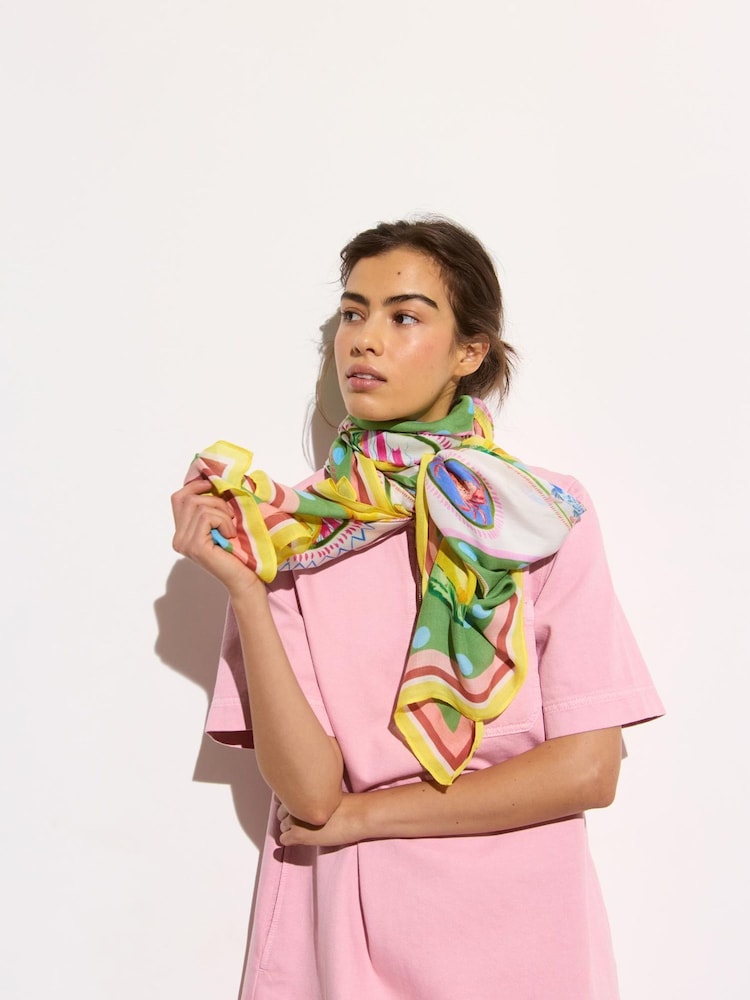 Oliver Bonas Green Summer Stamp Motifs Spot Lightweight Scarf - Image 4 of 4 Oliver Bonas Green Summer Stamp Motifs Spot Lightweight Scarf - Image 4 of 4