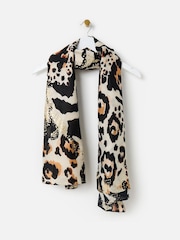 Oliver Bonas Brown Animal Print Golden Foil Lightweight Scarf - Image 1 of 5
