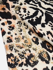 Oliver Bonas Brown Animal Print Golden Foil Lightweight Scarf - Image 4 of 5