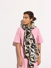 Oliver Bonas Brown Animal Print Golden Foil Lightweight Scarf - Image 5 of 5
