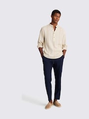 MOSS Natural Grandad Popover Linen Wide Stripe Shirt - Image 2 of 4