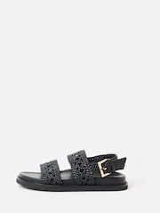 Oliver Bonas Black Open Weave Leather Sandals - Image 2 of 7
