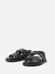 Oliver Bonas Black Open Weave Leather Sandals - Image 3 of 7