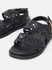 Oliver Bonas Black Open Weave Leather Sandals - Image 4 of 7