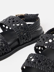 Oliver Bonas Black Open Weave Leather Sandals - Image 5 of 7