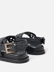 Oliver Bonas Black Open Weave Leather Sandals - Image 6 of 7