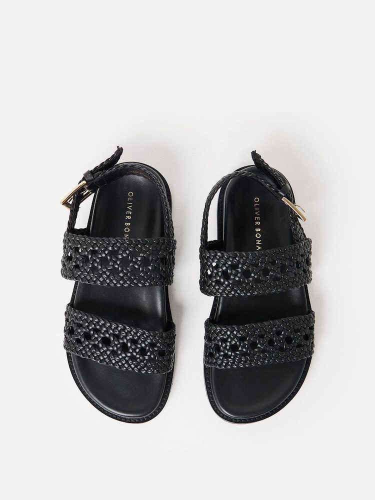 Oliver Bonas Black Open Weave Leather Sandals - Image 7 of 7 Oliver Bonas Black Open Weave Leather Sandals - Image 7 of 7
