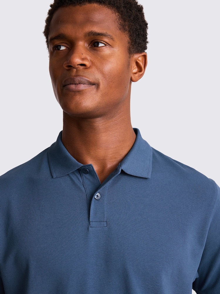 MOSS Blue Marron Pique Polo Shirt - Image 3 of 4