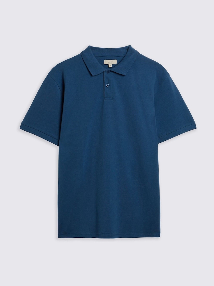 MOSS Blue Marron Pique Polo Shirt - Image 4 of 4
