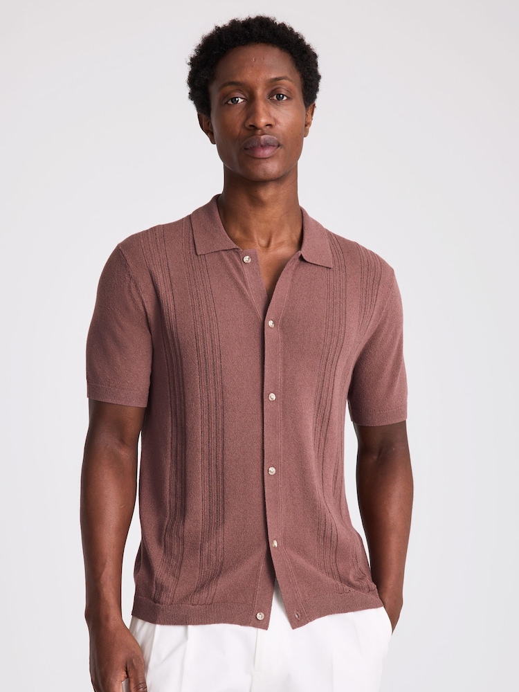 MOSS Purple Boucle Pointelle Button Through Shirt - Image 1 of 4