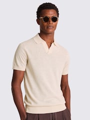 Natural - Camisa polo MOSS Linen Blend Oatmeal Skipper - Imagem 1 de 5