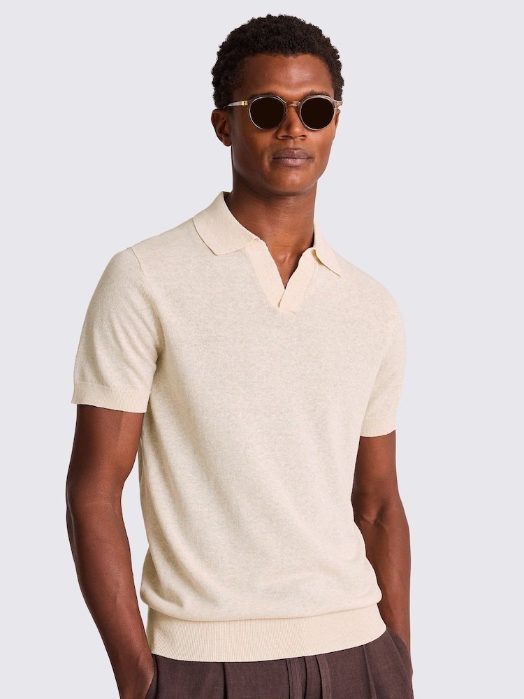 Natural - Camisa polo MOSS Linen Blend Oatmeal Skipper - Imagem 1 de 5
