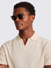 Natural - Camisa polo MOSS Linen Blend Oatmeal Skipper - Imagem 3 de 5