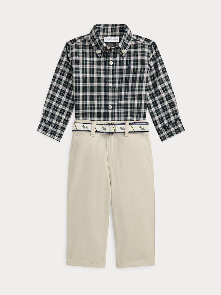 Polo Ralph Lauren Green Baby Boys Check Shirt and Chino Trousers Set - Image 1 of 3