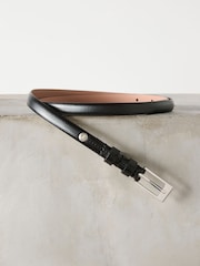 Black/Silver Skinny Premium Made In Italy Leather Belt - Image 1 of 3