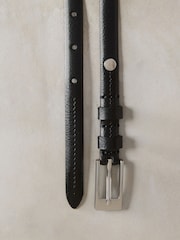 Black/Silver Skinny Premium Made In Italy Leather Belt - Image 2 of 3