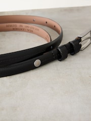 Black/Silver Skinny Premium Made In Italy Leather Belt - Image 3 of 3