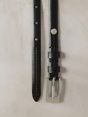 Black/Silver Skinny Premium Made In Italy Leather Belt - Image 7 of 7