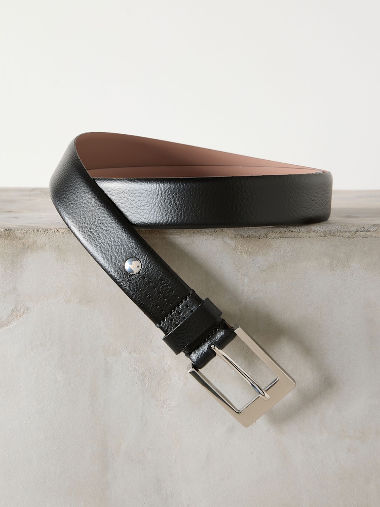 Black/Silver Tone Premium Made In Italy Leather Belt - Image 1 of 3