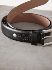 Black/Silver Tone Premium Made In Italy Leather Belt - Image 2 of 3