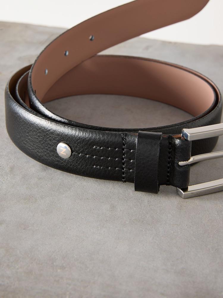 Black/Silver Tone Premium Made In Italy Leather Belt - Image 2 of 3